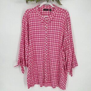 Susan Graver Button Down Top Plus Size 3X Plaid Relaxed Pockets Soft Grunge